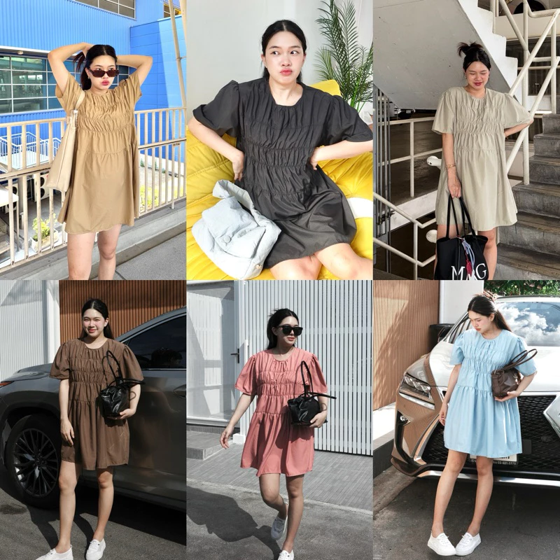 12FEBRUARY | MUFFIN OVERSIZED DRESS ♡︎ 7 สี เดรสผ้าร่มใส่สบาย ไม่ต้องรีด ชุดใส่ง่ายมากหยิบใส่ได้ทุกวัน