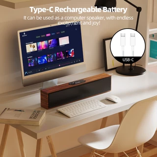 GOOJODOQ Ab4084 ลําโพง Bluetooth 5.3 ลำโพงบลูทูดีไซน์ไม้แ ลําโพงพกพา 2 ช่อง 3600mah ลำโพงบลูทู