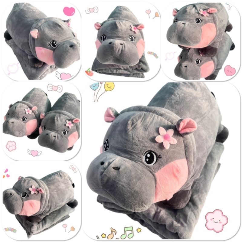 🦛 หมอนตุ๊กตาผ้าห่มน้อง หมูเด้ง สุดน่ารัก🦛