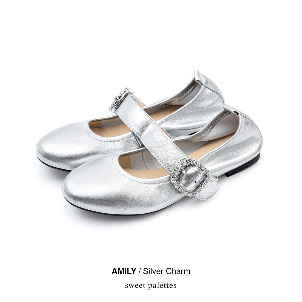 Sweet Palettes รองเท้าหนังแกะ Amily Silver Charm
