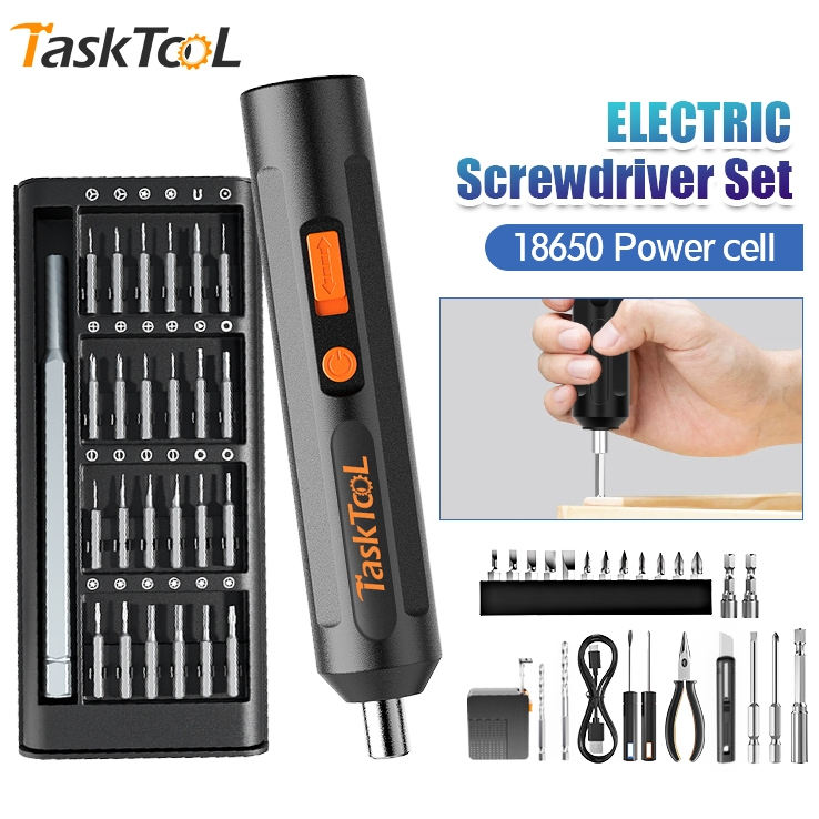 TASKTOOL ไขควงไฟฟ้า สว่านไฟฟ้า สว่านไร้สายไขควงอเนกประสงค์ การเจาะและการน๊อตสามารถทำได้ง่าย