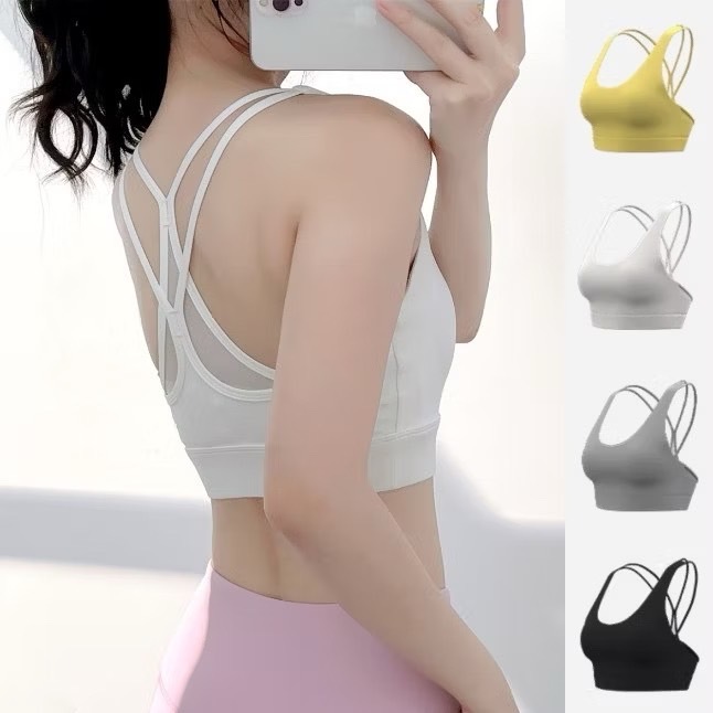 เสื้อบราโยคะ SportBra สปอร์ตบราออกกำลังกาย สายเดี่ยวไขว้หลังตะข่ายหลัง ทรงใหม่สวยใส่สบายทรงสวย บราเย็บติด JYMN069