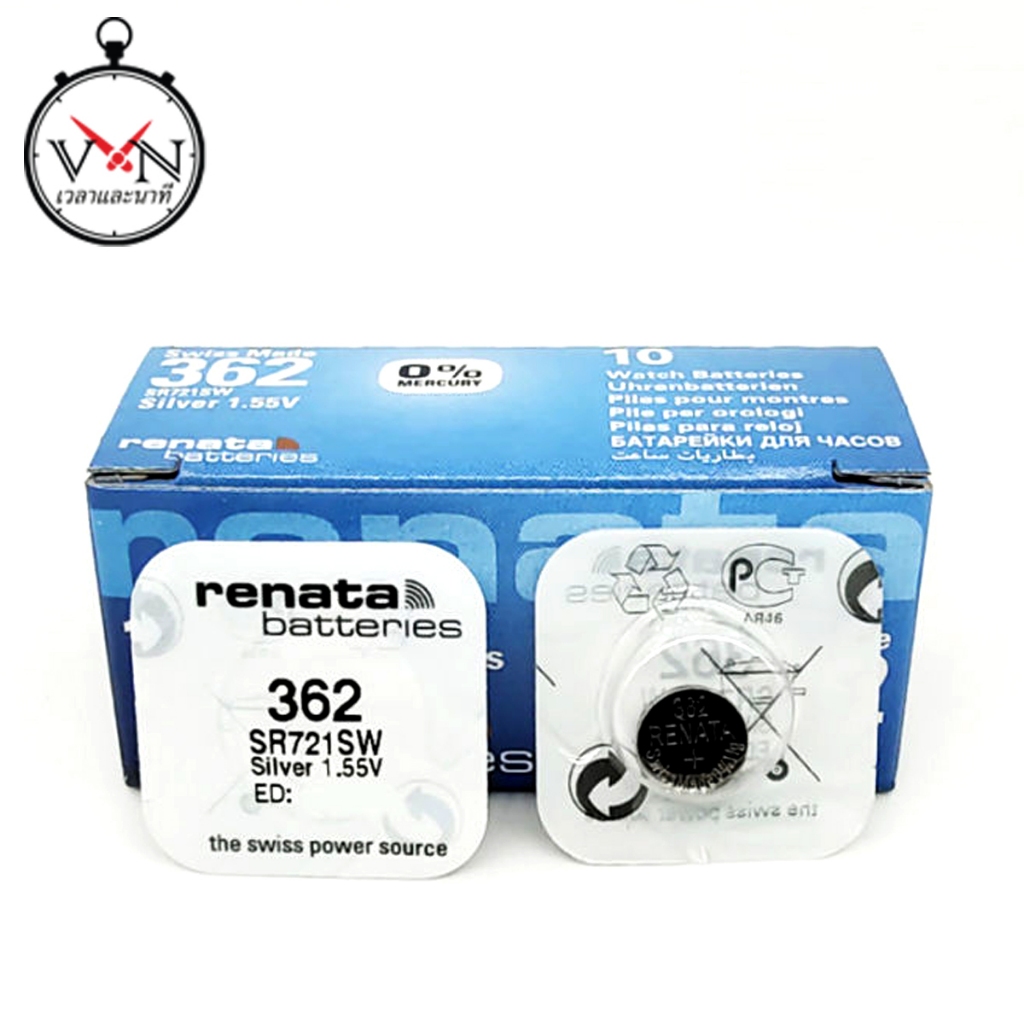 ถ่านนาฬิกา ถ่านกระดุม Renata 362 (SR721SW) 1.55V (SWISS MADE) 1 กล่อง บรรจุ 10 ก้อน - RE362
