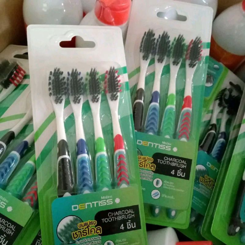 Mistine Dentiss Charcoal Toothbrush. แปรงสีฟันชาโคล (1แพ็ค4ชิ้นราคา49บาท)