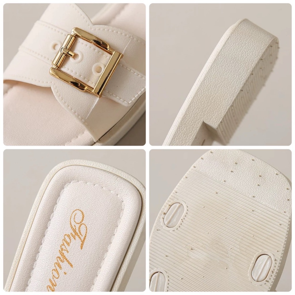 home..fashion รองเท้าแตะแฟชั่น แบบสวม ส้นแบน สายเข็มขัด พื้นเรียบ ใส่สบาย พร้อมส่ง S-199