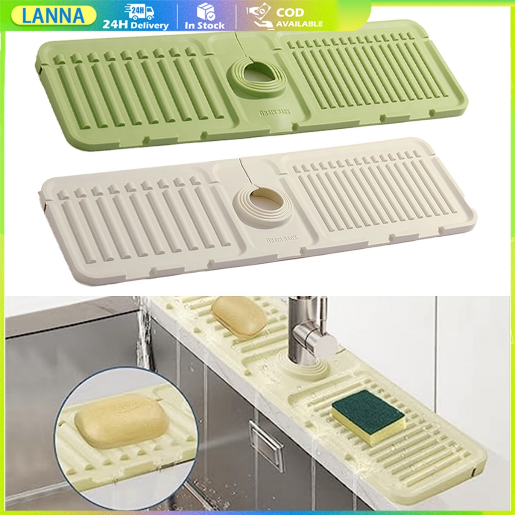 ร้านอยู่ที่ไทย 34*12CM แผ่นรองก๊อกน้ําซิลิโคน แบบนิ่ม ซิลิโคนก๊อกน้ําอ่างล้างจาน ดูดซับน้ํา กันกระเด็น