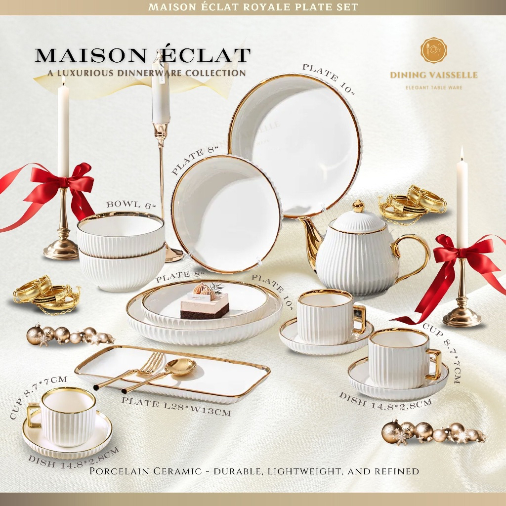 Dining Vaisselle ชุดจานชาม Maison Eclat Royale จานพอร์ซเลนสุดหรู ขอบทอง Royal Grace Design