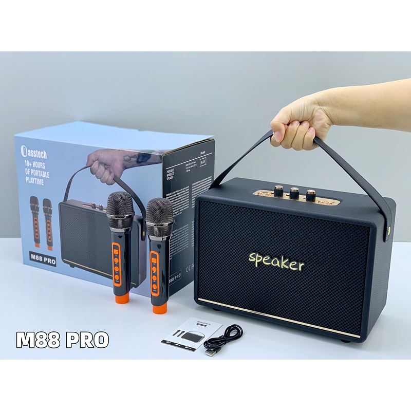 ลำโพงบลูทูธ รุ่น M88pro ปรับเสียงเบสแหลม ปรับเสียงไมค์ แอคโค่ไมค์ได้ ( ฟรีไมค์ลอย2ตัว ) เบสแน่น ตัวใ
