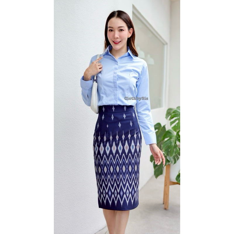 👗กระโปรงทรงสอบ ลายไทย เอวสูง ใส่แล้วดูผอม ไม่ต้องรีด ผ้าญี่ปุ่นหนานุ่มยืดใส่สบาย ทรงสวย ยาว 26 นิ้ว