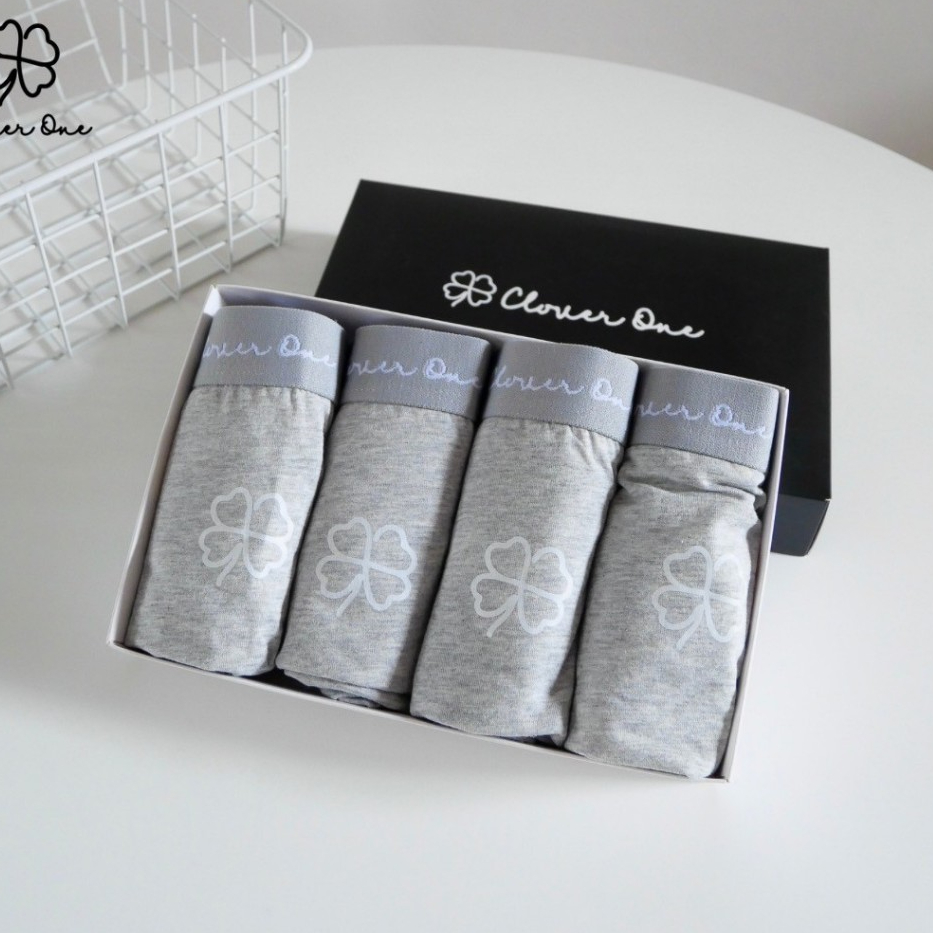 กางเกงในชาย clover one (เซ็ตสีเทาอ่อน) กางเกงในแบรนด์ไทย กางเกงในโคฟเวอร์ วัน 1 กล่อง 4 ตัว เทาอ่อน🍀