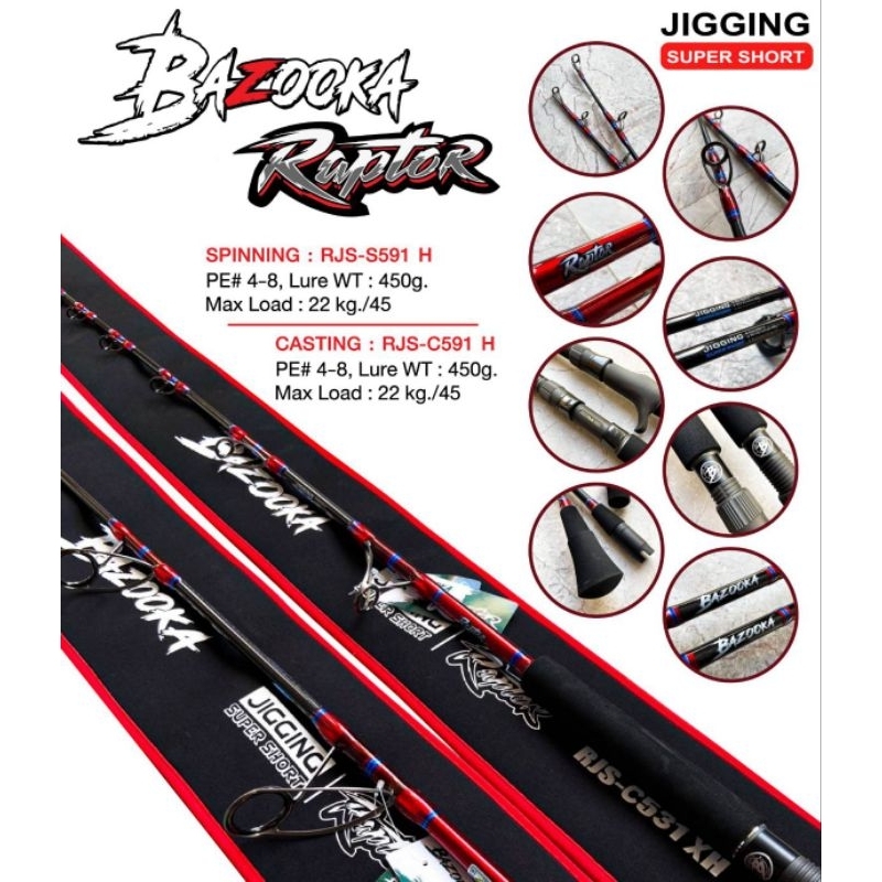 คันตกปลาบึก บาซูก้า BAZOOKA รุ่น “RAPTOR” Jigging Super Short