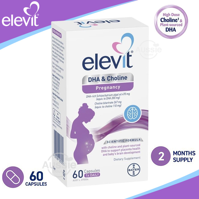 Elevit DHA + Choline For Pregnancy and Breastfeeding 60 capsules เสริมพัฒนาสมองและการมองเห็น