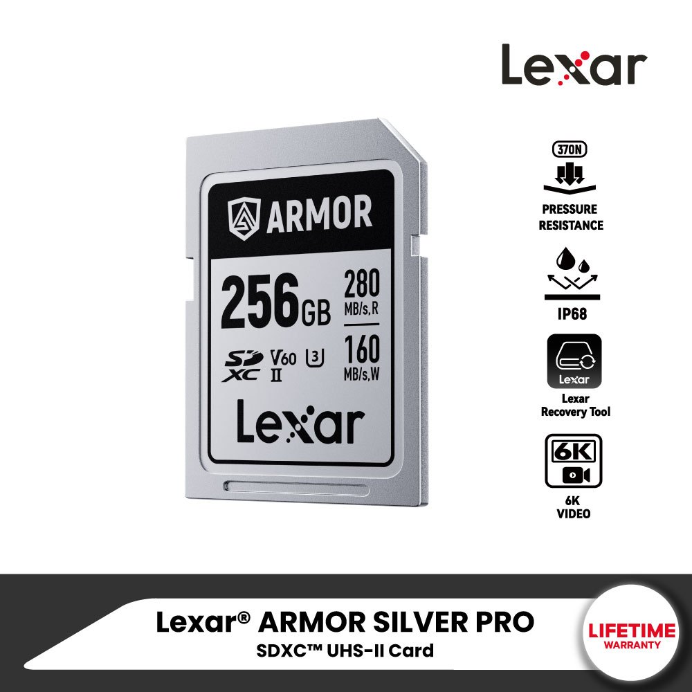 Lexar ARMOR SILVER PRO 256GB SD Card (เอสดีการ์ด) Full-HD 6K RW280/160MB/s LSDAMSP256G-RNNNG) เมมโมร