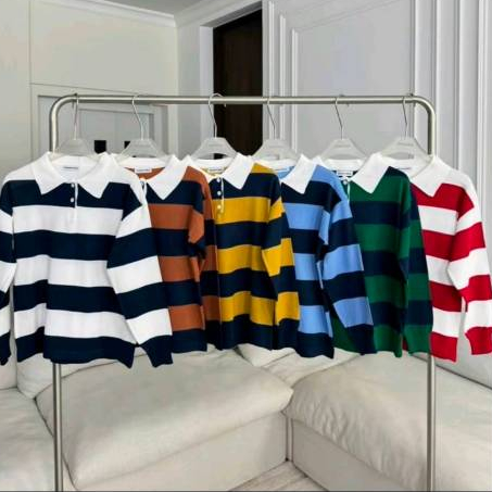 PTPL2842 เสื้อโปโลลายทางผ้าไหมพรม PROMTHONG