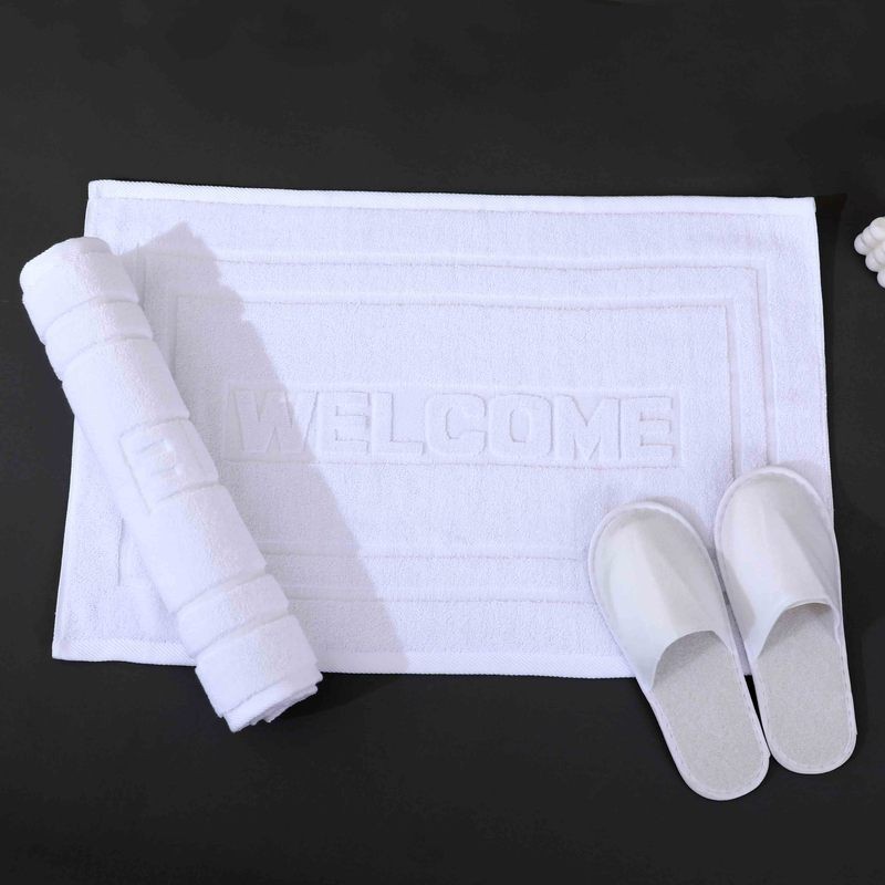 ผ้าเช็ดเท้าโรงแรม ผ้าฝ้าย100% ซับน้ำดีเยี่ยม 45x70cm เกรดโรงแรม ราคาส่ง ลาย Welcome พรมเช็ดเท้า ห้องน้ำ 8 ปอนด์