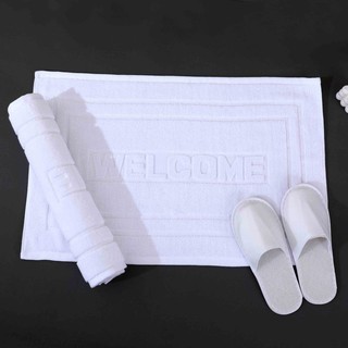 ผ้าเช็ดเท้าโรงแรม ผ้าฝ้าย100% ซับน้ำดีเยี่ยม 45x70cm เกรดโรงแรม ราคาส่ง ลาย Welcome พรมเช็ดเท้า ห้องน้ำ 8 ปอนด์