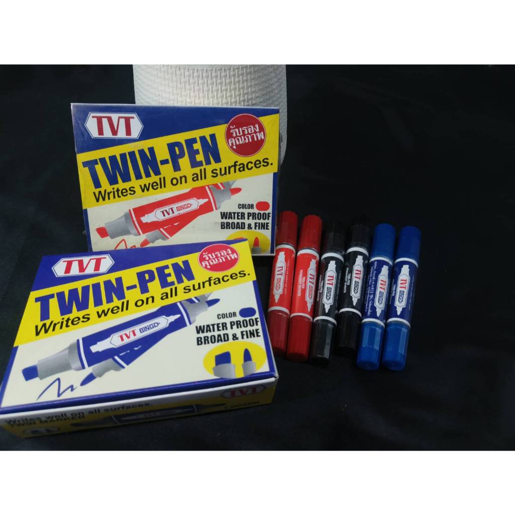 ปากกาเคมี TVT 2in1 หัวใหญ่-หัวเล็ก (12 ด้าม/กล่อง)