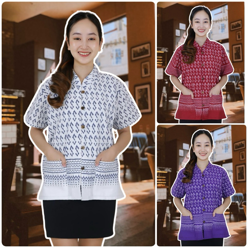 เสื้อคอจีนลายขอ 5กระดุมผ่าหน้า (15สี)