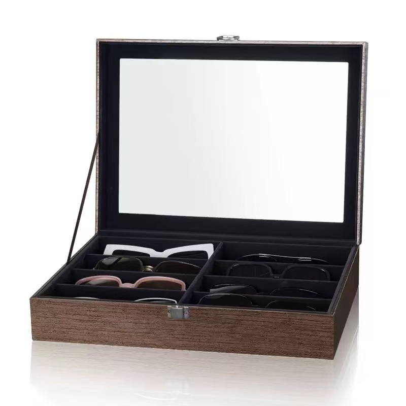 กล่องใส่แว่นตา 8 ช่อง กล่องแว่นตา กล่องของขวัญ ลายไม้วอลนัท