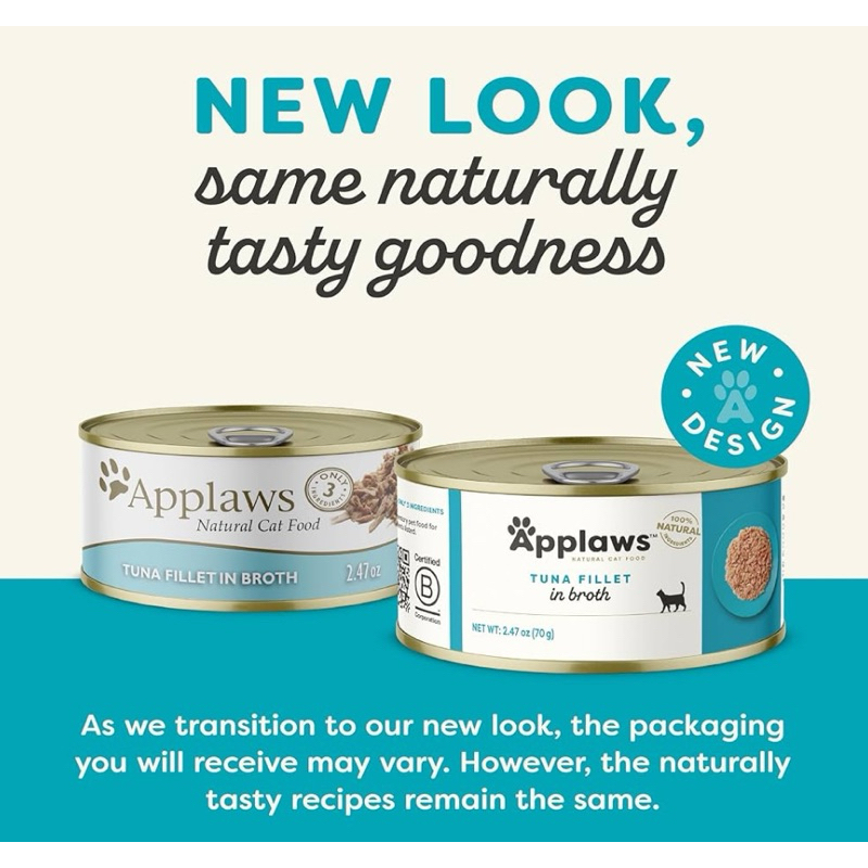 พร้อมส่ง📦😻1/12กป (85 g)* Broth/Gravy/Jelly/Pate  อาหารเปียกแมวรสทูน่า Applaws Natural Wet Cat Food Tuna Fillet