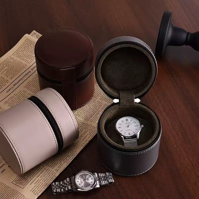 กล่องใส่นาฬิกาแบบฝาพับทรงกลม กล่องใส่นาฬิกาพกพา 1 เรือน กล่องนาฬิกา Watch Box PUหนัง