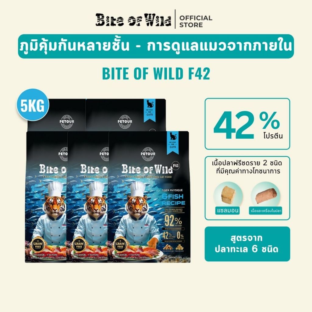 Bite Of Wild F42 ซอง 5กก สูตรปลา 6 ชนิด ปราศจากธัญพืช สำหรับแมวทุกช่วงวัย