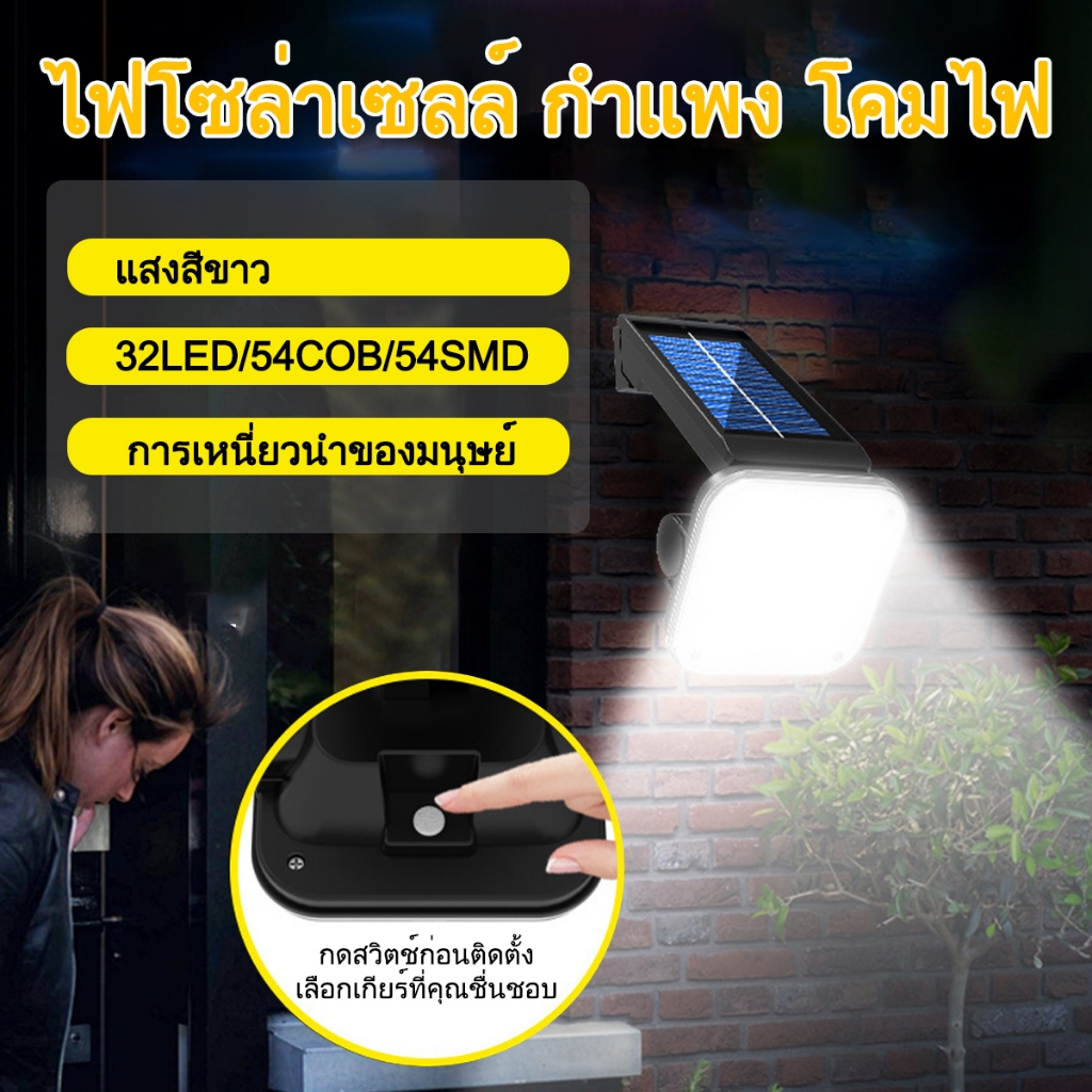 【การจัดส่งไทย】โคมไฟโซล่าเซลล์ SolarLight ติดผนัง กันน้ำ ลานบ้าน โคมไฟติดผนัง เซ็นเซอร์ตรวจจับร่างกายวิลล่าสวนไฟส่องสว่าง