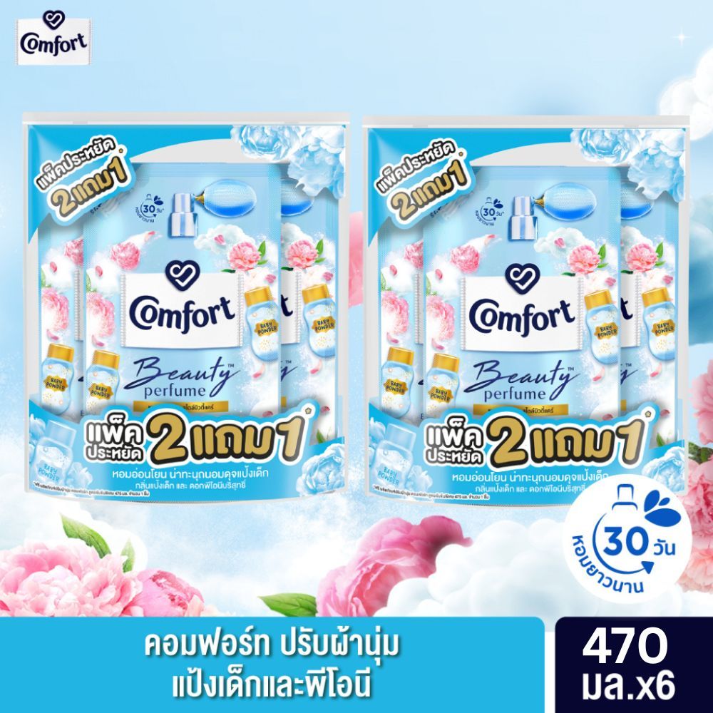 คอมฟอร์ท บิวตี้ เพอร์ฟูม  น้ำยาปรับผ้านุ่ม (2+1) 470 - 475 มล. x2 Comfort Beauty Perfume Softener (2
