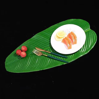ใบตองปลอม Banana Leaf ใบตองเสมือนจริง ใบตองเทียม ใบประดับโต๊ะ ใบตองพลาสติก MoMo Bakery