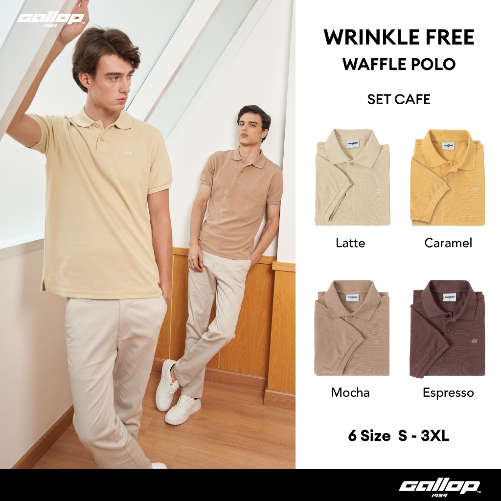 GALLOP WRINKLE FREE WAFFLE POLO အမျိုးသားပိုလို (GP9062) Set CAFE