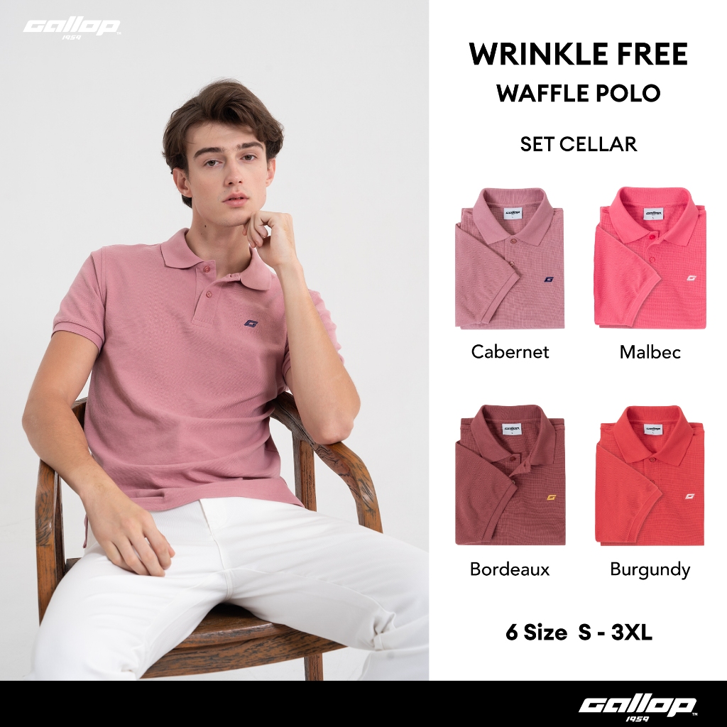 GALLOP : WRINKLE FREE WAFFLE POLO เสื้อโปโลผ้าวาฟเฟิลผู้ชาย รุ่น GP9062 Set CELLAR Color / ราคาปกติ 1290.-