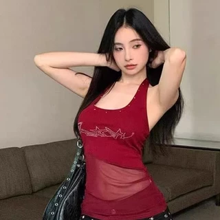 เสื้อสายเดี่ยวคล้องคอประดับเพชร สไตล์หรูเซ็กซี่