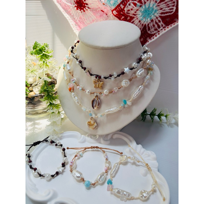 สร้อยคอ สร้อยข้อมือ เชือกเทียนโทนละมุนหวานๆ