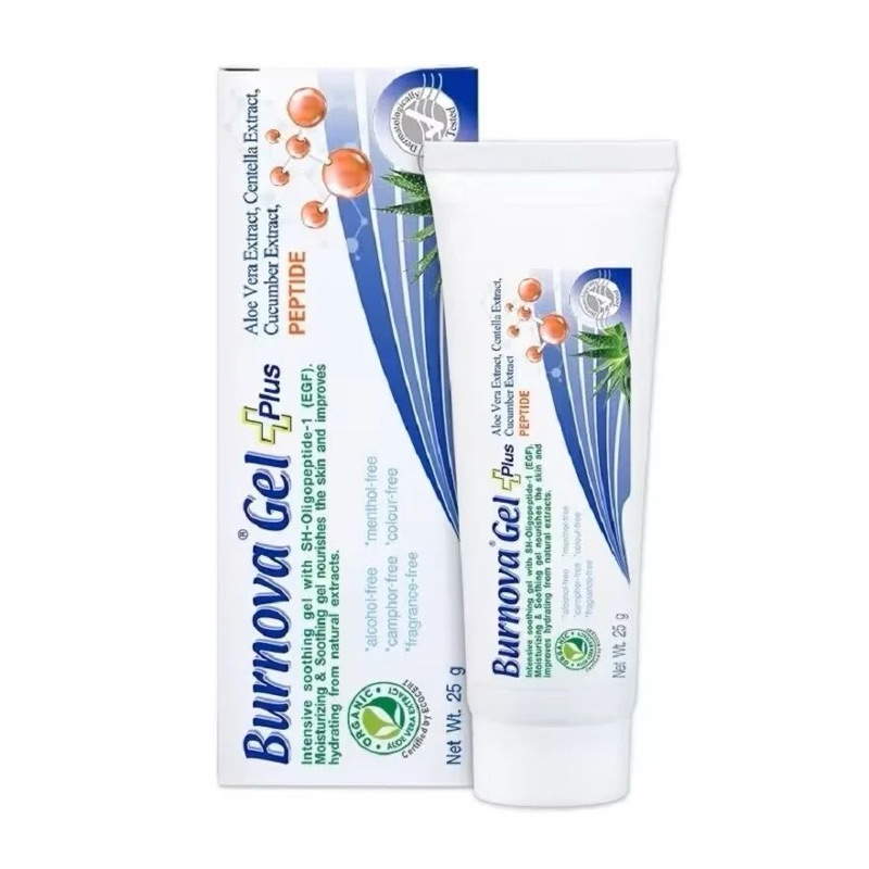 BURNOVA GEL PLUS PEPTIDE 25 g เบอร์นโนว่า เจล พลัส เพปไทด์ เจลให้ความชุ่มชื้น ดูแลผิวแห้ง แพ้ง่าย ลดรอยหลุมสิว