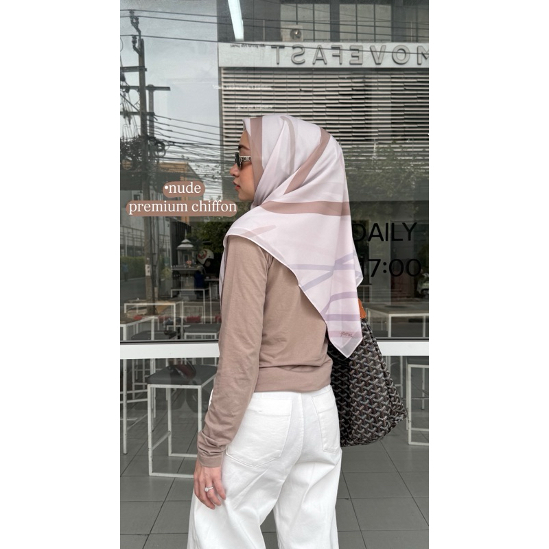 PRE-ORDER HIJAB • 10 YR PASTEL (NUDE / BLACK) (110x110cm)