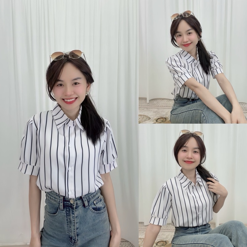 เสื้อเชิ้ตผู้หญิงลายริ้ว รุ่น Shikku Shirt - รูปที่ 5