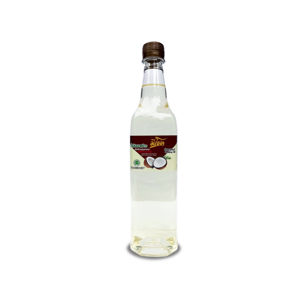 น้ำมันมะพร้าว ทำอาหาร ไม่ผ่านกรรมวิธี ไม่ผ่านวิธีRBD 770ml.ตรา มีโชคMeechok 100% Coconut Cooking Oil