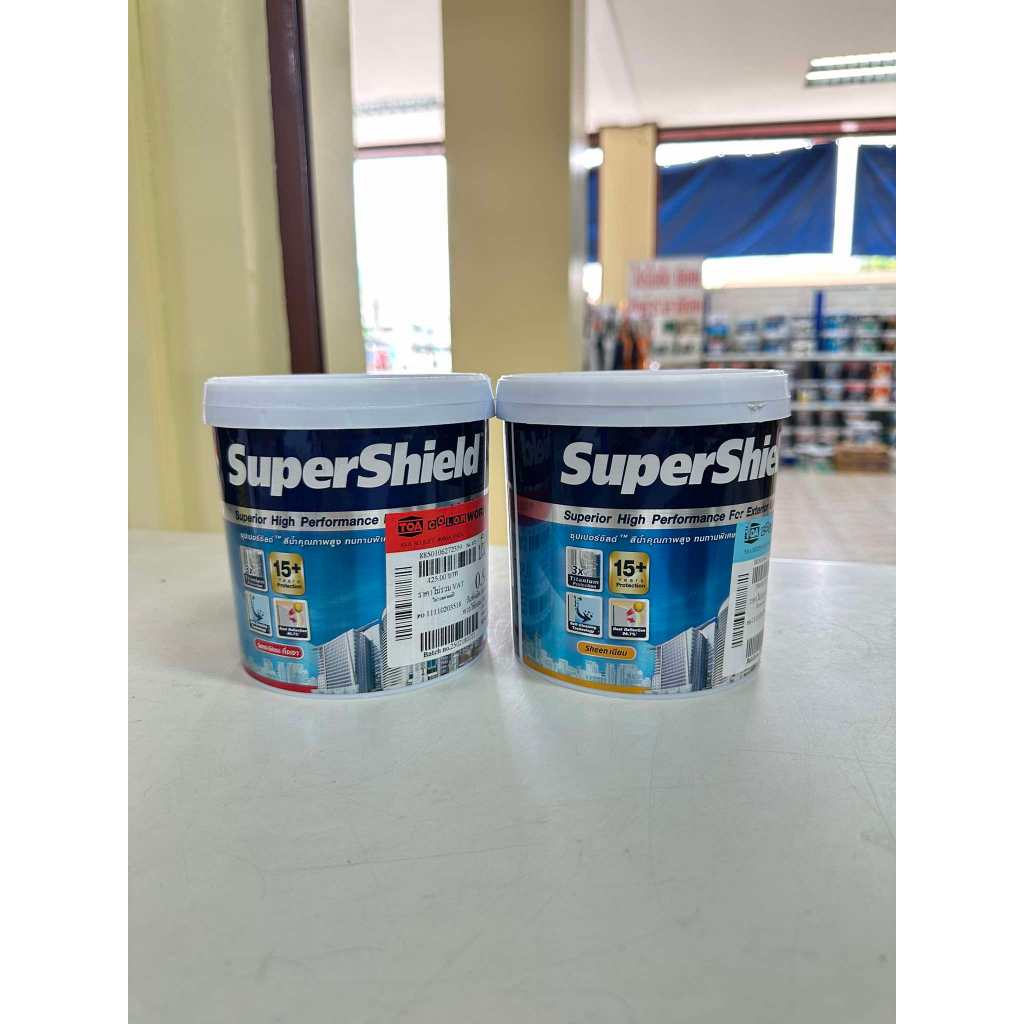 สีน้ำ อะคริลิก TOA SuperShield ซุปเปอร์ชิลด์ กึ่งเงา / เนียน ได้ทั้งภายนอกและภายใน ขนาดประมาณ 1 ลิตร