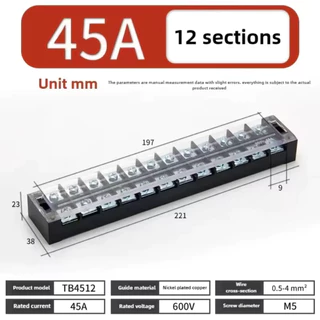 45A เทอร์มินอล บล็อกต่อสาย Terminal รุ่น TB45 3-12 ช่อง (45A 600V) Terminal Block TB-45