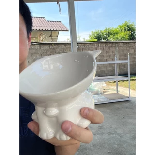 ชามอาหารแมว ชามอาหารหมา เซรามิก สีขาวล้วน ขนาด 250ml สัดส่วน 130x105x85mm ออกใบกำกับภาษีได้
