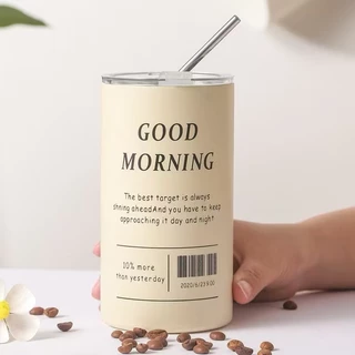 แก้วเก็บความเย็น กระติกน้ำร้อน แก้วกาแฟ สเตนเลส พร้อมหลอดดูด กระติกเก็บความเย็น ความจุขนาดใหญ่ 600ml 20oz