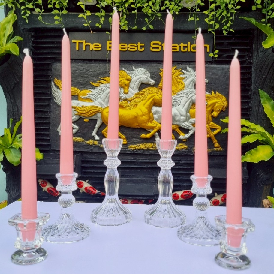 BestBuyStationery เทียนเทปเปอร์ เทียนสีชมพู 10นิ้ว *ไม่มีกลิ่น Pink Tapper Candles Unscented.