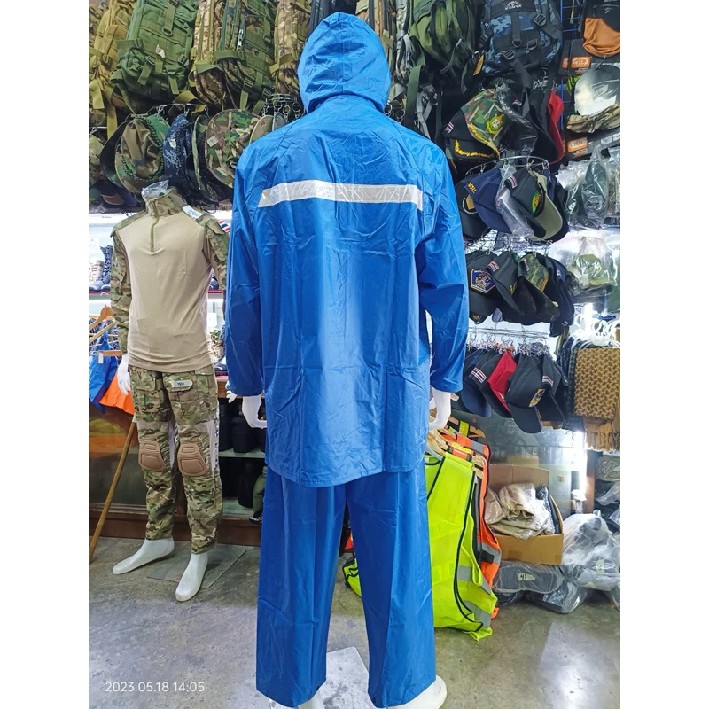 ชุดกันฝนเสื้อและกางเกง มีฮูด ซิปและกระดุม ผ้า PVC thumbnail 3