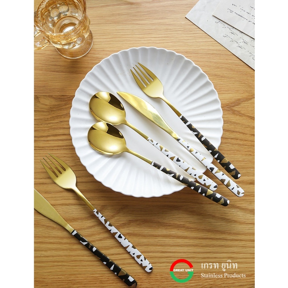 ช้อนส้อม ช้อนส้อมเกาหลี ด้ามเพ้นสี SUS304