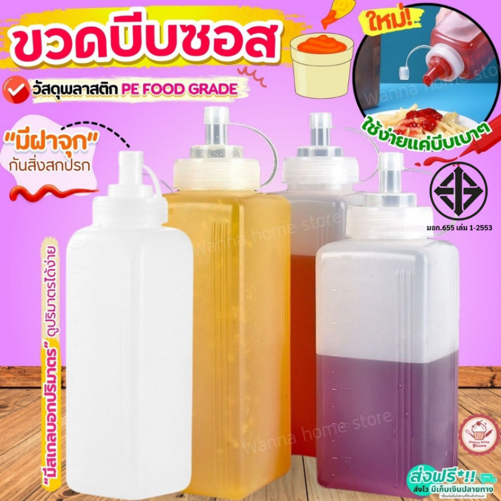🔥ส่งฟรี🔥 ขวดบีบซอส wannahome (มี2ขนาด) ขวดบีบนมข้นหวาน ขวดใส่ซอส