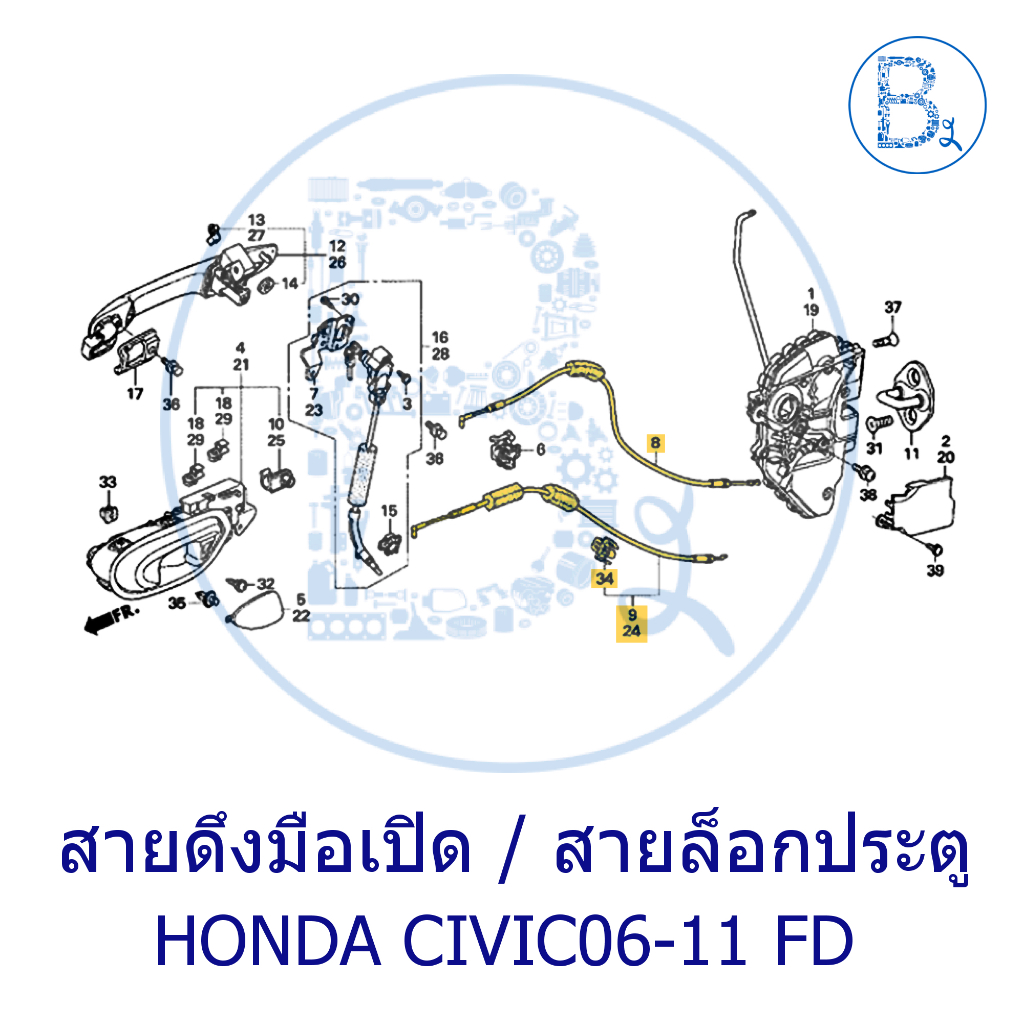 **อะไหล่แท้** สายดึงมือเปิดประตู / สายล็อกประตู HONDA CIVIC06-11 FD