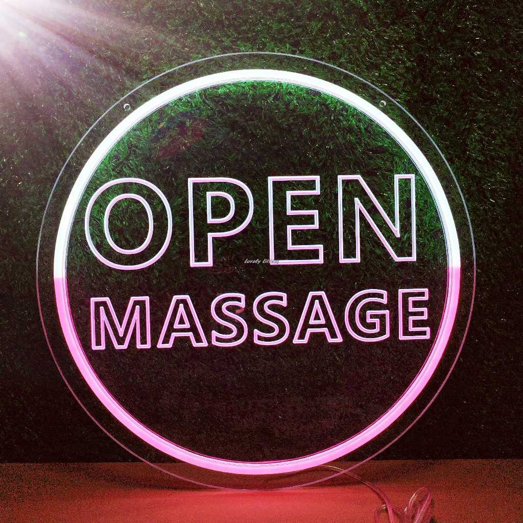 ป้ายไฟนีออน ป้ายไฟอะครีลิค ป้ายไฟตัวอักษร ป้ายไฟหน้าร้าน "ป้ายไฟ OPEN MASSAGE" แบบเสียบปลั๊กไฟ ป้ายไฟตกเเต่ง