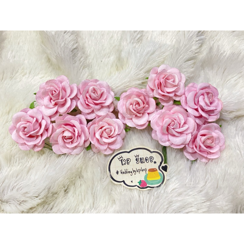 🌹ดอกกุหลาบกระดาษสา DIY 🌹 กลีบอัด 4.5 เซน 🌹แพ็ค 10 ดอก ✨ ก้านลวดอ่อน 🌹