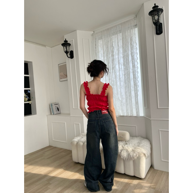 Gummy top - เสื้อแขนกุดดีเทลแขนย่น จั๊มเอว สม้อคตัว มีลายผ้า ด้านหน้าเย็บ2ชั้น (nita.bkk) - รูปที่ 7