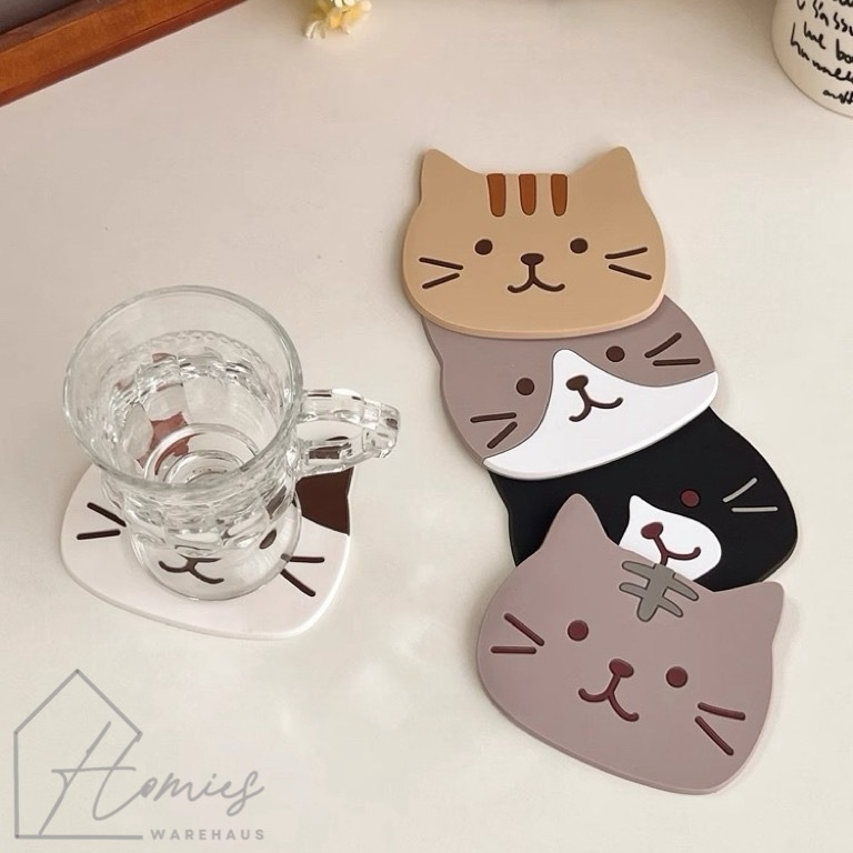 【พร้อมส่ง】แผ่นรองแก้วซิลิโคน ลายแมว สุดน่ารัก คุณภาพสูง กันลื่น กันน้ำ กันน้ำมัน ทนความร้อน จานรองแก้วซิลิโคน ที่รองแก้ว